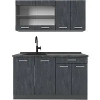 Vicco Küchenzeile R-Line, Schwarz Beton/Anthrazit, 140 cm ohne Arbeitsplatte