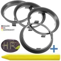 BRANDT AUTOMOTIVE Reifenstift 4X Zentrierringe Dunkelgrau Felgen Ringe + 1x Reifen Kreide, Maße: 60,1 x 57,1 mm