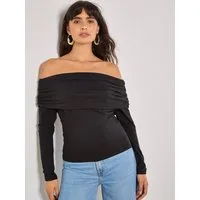 Apricot Langarmshirt Langärmeliges Top mit Bardot-Ausschnitt