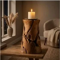 Möbel Bressmer Kerzenhalter OXXY Kerzenhalter Holz,Handarbeit Kerzenständer Wurzelholz,40cmØ, Glas