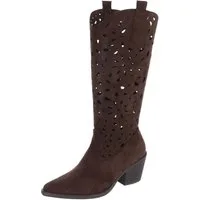 Ital-Design Stilvolle Stiefel mit Aussparungen für Damen, ideal für Frühjahr Sommerboots (91117057) Blockabsatz Stiefel in Dunkelbraun
