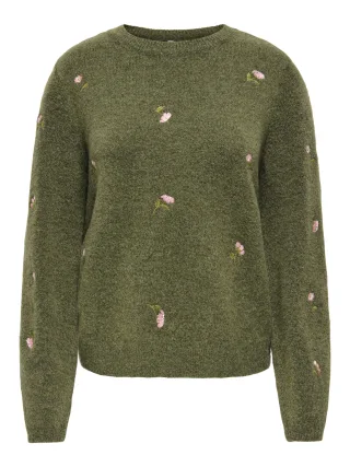ONLY - ONLSHINE LS EMBROIDERY O-NECK CC KNT Burnt Olive - Gr. - L