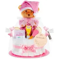 Timfanie Windeln Windeltorte, LiebhabBÄR, rosa, 0-8 Monate (Handgefertigtes Geschenk - In Folie gehüllt, mit Schleifen verziert, 28-St., 20x Pampers Premium, 1 Marken-Kuscheltier, wertige Accessoires), Das Perfekte Geschenk zur Geburt oder Babyparty.