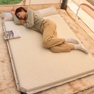 Xmund Soft Inflatable Camping Mattress with Integrated Pillow Snap Fastener Splicing Wave Surface for Comfortable Outdoo