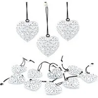 LB H&F Lilienburg Hängedekoration 12er SET Herz Herzen weiß Metall Ornament Shabby Metallanhänger (Liebe Muttertag Hochzeit Geburtstag Geschenkanhänger Metallherzen Herzhänger Herzanhänger Dekohänger Dekoherzen basteln hängen Hängedekoration Frühling