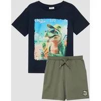s.Oliver Kurzarmshirt T-Shirt Set aus T-Shirt mit Frontprint und Jersey-Bermuda