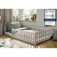 Kids Collective Kinderbett Bodenbett Bett mit Rausfallschutz & Lattenrost Montessori Bett Kinder (Jungen, Mädchen, Kinder, weitere Größen 80x160, 80x180, 90x190, 90x200, 140x200 cm), Jugendbett Einzelbett optional mit Matratze Kaschmir Kiefer 120x200