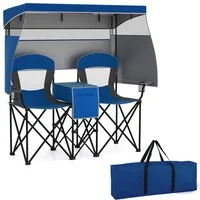 COSTWAY Campingstuhl, 2er Klappstuhl bis 150kg Angelstuhl mit Sonnenschutz