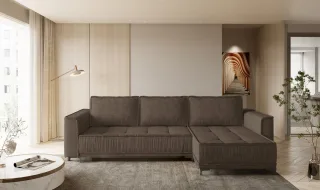 Ecksofa Schlafsofa Sofa JUNA Stoff Terra Braun Ottomane Rechts
