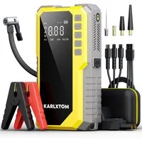 KARLXTOM Starthilfe Powerbank Auto 4500A16800mAh(12V),4-in-1 Starthilfegerät, 190PSI Luftkompressor(5 Modi),10L Benzin Oder 9L Diesel