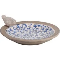 esschert design Vogeltränke Barocke Vogeltränke "Aged Ceramic" im Landhausstil in blau weiß