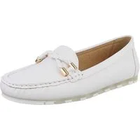 Ital-Design Elegante Mokassins mit geflochtener Schnürung für Damen Slipper (89930160) Flach Mokassins in Weiß