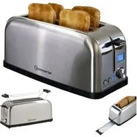 Sommertal Toaster Toaster ST1500 XXL, 4 Scheiben mit Brötchenaufsatz retro, für Für den Einsatz in der Küche geeignet., Display mit Timer und Restlaufanzeige, Langschlitztoaster Restlaufzeit