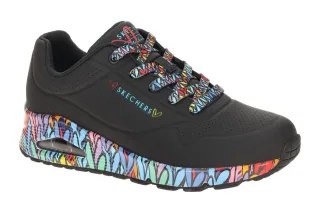 Skechers 177918 BKMT Damenschuhe Schwarz mit bunten Herzen Sohle