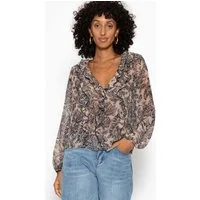 SASSYCLASSY Langarmbluse Leichte Bluse mit Rüschen für Damen Chiffonbluse mit langen weiten Ärmeln mit Gummizugabschluss Beige