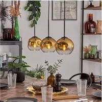 hofstein Pendelleuchte Pendellampe aus Metall/Glas in Schwarz/Goldfarben/Klar, ohne Leuchtmittel, Retro/Vintage, mit Glasschirmen(15 cm), 3 x E27, ohne Leuchtmittel