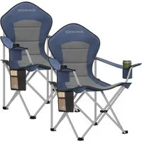 SONGMICS Campingstuhl klappbar, mit breitem Sitz, Faltbarer Outdoor-Stuhl, hohe Rückenlehne, Getränkehalter, 1er/2er Set