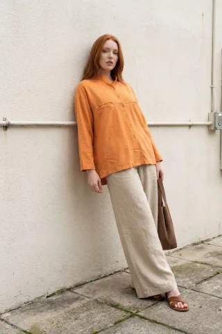 Übergrößen-Leinenmischung Langarmshirt