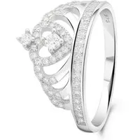 Tony Fein Silberring Kronen Ring 925er Silber Rhodiniert Hochglanzpoliert Weiße Zirkonia, Made in Italy für Damen