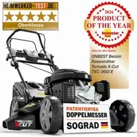 Onbest Benzinrasenmäher 5in1 mit Radantrieb Elektrostart Tornado X-Cut, 53.00 cm Schnittbreite, 6,5PS, Doppelmesser mit Sograd