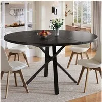 Flieks Esstisch ausziehbarer Küchentisch rund/oval (Länge 100-140x100x75,5 cm, 1-St., mit verstellbaren Füßen), erweiterbarer Tisch in Marmoroptik Schreibtisch Schwarz, Metallgestell