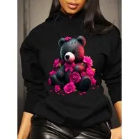 RMK Kapuzenpullover Damen Hoodie Pullover Basic Pulli mit Teddybär Herzen Rosen mit lizenziertem Print
