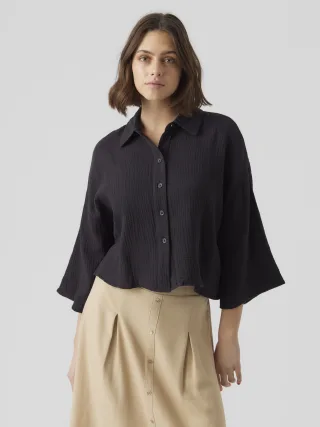 VERO MODA - VMNATALI CROP SHIRT WVN NOOS Black - Gr. - L