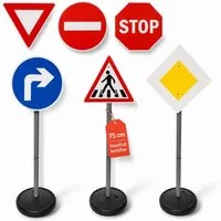 alldoro Spiel-Verkehrszeichen Verkehrszeichen-Set für Kinder - 6 Straßenschilder 70 cm hoch, Standfüße befüllbar, Set für Verkehrserziehung und Rollenspiele