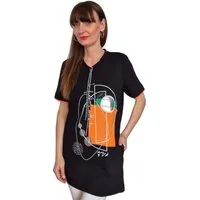 Estefania for woman Tunika 190-1122, mit abstraktem Druck und Tunnelzug im Kragen Ausschnitt mit Kordel, Kordelenden aus Metall, überlappender Ärmelsaum