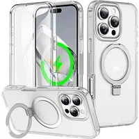 Wigento Handyhülle Für Apple iPhone 16 Pro Max Skin Feel MagSafe Ring Hülle Transparent, 360 Grad MagSafe Frosted Skin Feel Hülle