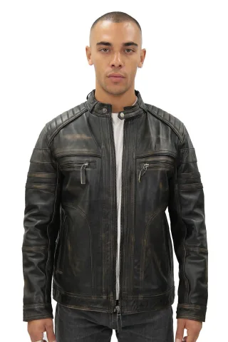 Vintage-Bikerjacke aus schwarzem Leder für Herren-Naples