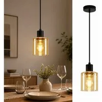 Nettlife Pendelleuchte Esstisch Vintage E27 Schwarz 1/3 Flammig Glas Industrial Hängeleuchte, Höhenverstellbar, ohne Leuchtmittel, Pendellampe für Wohnzimmer Hotel Büro