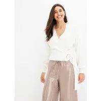 bonprix Wickelpullover mit dekorativer Schnalle, V-Ausschnitt, schmale Passform