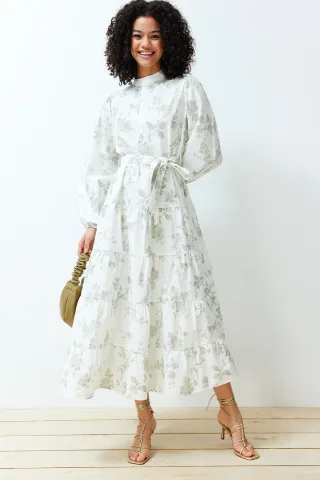Langes, geblümtes, lässiges, normal geschnittenes, modisches Kleid für Damen