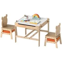 COSTWAY Kindersitzgruppe, Kindertisch mit 2 Stühlen, 4-in-1 Aktivitätstisch