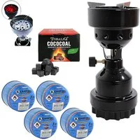 Mianova Camping-Gasgrill 1 flammig Gaskocher Schwarz Campingkocher Kocher 4 Kartuschen Kohle, BBQ Barbecue Tischgrill Notfall Campingherd Stromausfall Notkocher Notfallkocher, 2in1 Metall Shisha Kohleanzünder Outdoor Grill Camping Herd
