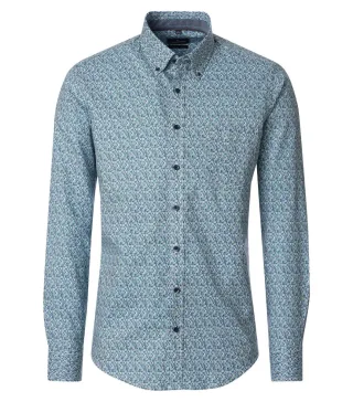 CASAMODA - Gemustertes Langarmhemd blau - Gr. - 3XL