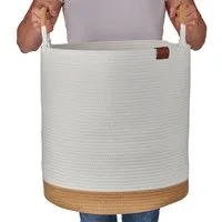 WIESEN.design Wäschekorb Großer Wäschekorb geflochten - Juna 80L - aus 100% Baumwollseil (Baumwollkorb, Laundry basket, Wäschekorb xxl, Wäschekorb rund, Korb für Decken, Aufbewahrungskorb geflochten), - gratis Lieferung -
