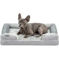 lionto Tierkissen Premium orthopädisch Memory-Foam, grau, Flanell und Leinenimitat, rutschfest, mit erhöhtem Rand & waschbarem Bezug
