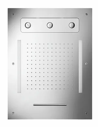 Herzbach LED-Deckeneinbaubrause 630mm x 480mm Regen/Spin-Jet/Schwall gebürstet, 11.663480.2.09 11.663480.2.09