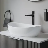 Bernstein Aufsatzwaschbecken PB2004 55cm Weiß hochglanz, Aufsatzwaschbecken oval Mineralguss hochglanz inkl Pop-up