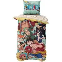 MTOnlinehandel Bettwäsche One Piece Anime 135x200+80x80 cm Ruffy und seine Piratencrew, Microfaser, 2 teilig, Manga, Monkey D. Ruffy, Sanji, Nico Robin, Nami, Tony Tony Chopper