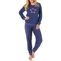 RELAX by Normann Pyjama Damen Frottee Pyjama langarm Schlafanzug mit Bündchen + Sterne Optik
