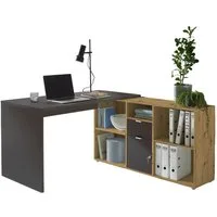 BMG Möbel Eckschreibtisch Lena (mit abschließbarer Tür, Computertisch, Winkelschreibtisch, Homeoffice, Bürotisch), Spiegelverkehrt montierbar, Arbeitsfläche 131x67 cm,Made in Germany