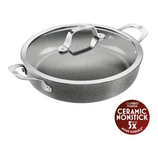 BALLARINI Salina Servierpfanne mit Deckel, 28 cm, Aluminium, Titanverstärkte keramische Antihaftbeschichtung