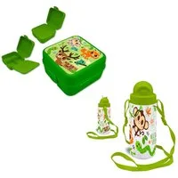 Kids Euroswan Lunchbox Waldtiere Affe Reh 2tlg. Kinder Lunch Set Brotdose plus Trinkflasche, Kunststoff, (2-tlg)