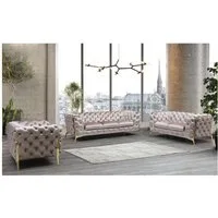 S-Style Möbel Polstergarnitur Ashley 3+2+1, Chesterfield mit Goldenen Metall Füßen, (1x 3-Sitzer-Sofa, 1x 2-Sitzer-Sofa, 1x Sessel), mit Wellenfederung