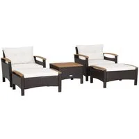 COSTWAY Balkonset Rattan, (5tlg), Akazienholzplatte, mit Kissen, bis 180kg