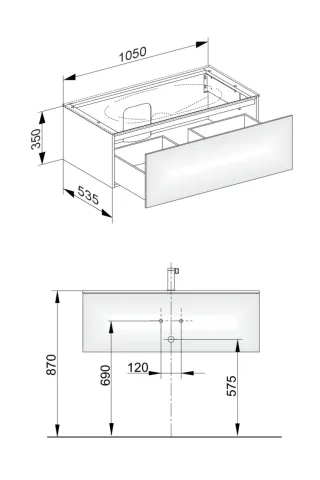 Keuco Waschtischunterschrank Edition 11 31351, 1 Front-Auszug, B: 1050, H: 350, T: 535 mm 31351110000