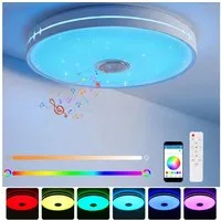 oyajia Deckenleuchte Dimmbar Deckenlampe mit Bluetooth Lautsprecher RGB, Fernbedienung, APP, LED fest integriert, RGB, Tageslichtweiß, LED Deckenleuchte,Ø 30/40/50cm,für Badezimmer Schlafzimmer Wohnzimmer